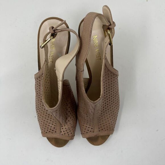 Nine West 7 Eada Peep Toe Heels Buckle Tan Size 8.5 - Picture 2 of 9